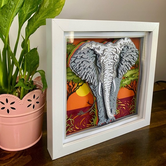 3D Elephant Safari Shadowbox - Picture 3 of 8